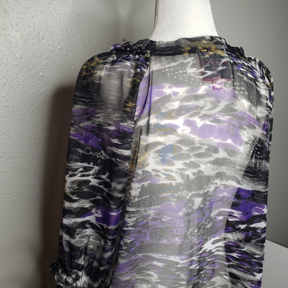Romeo & Juliet couture sheer ruffled purple animal print blouse size small - Picture 2 of 11